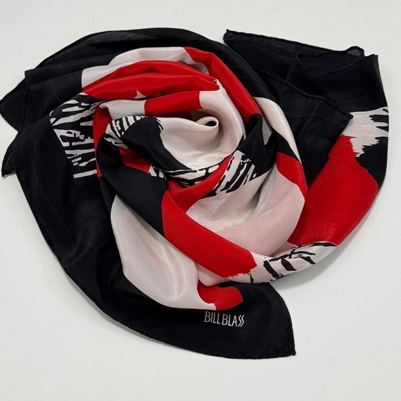 Bill Blass Silk Abstract Print Square Scarf Red White Black - Picture 7 of 7